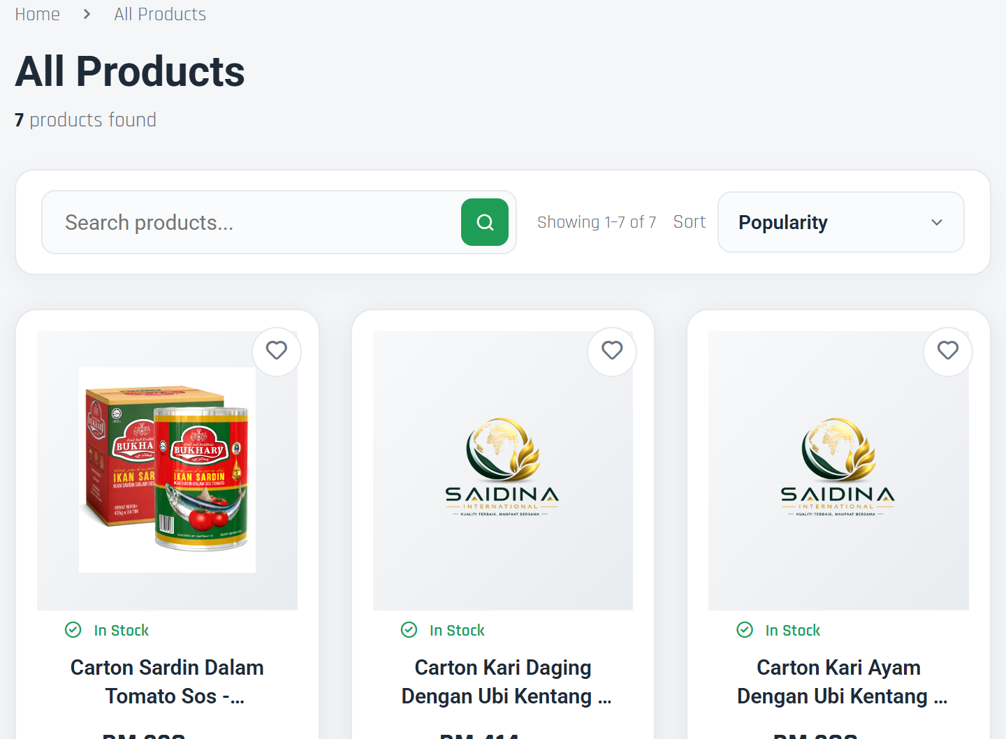 Product listing page