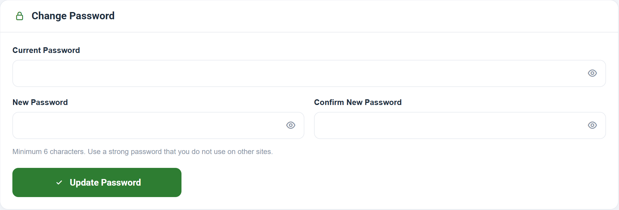 Change Password section