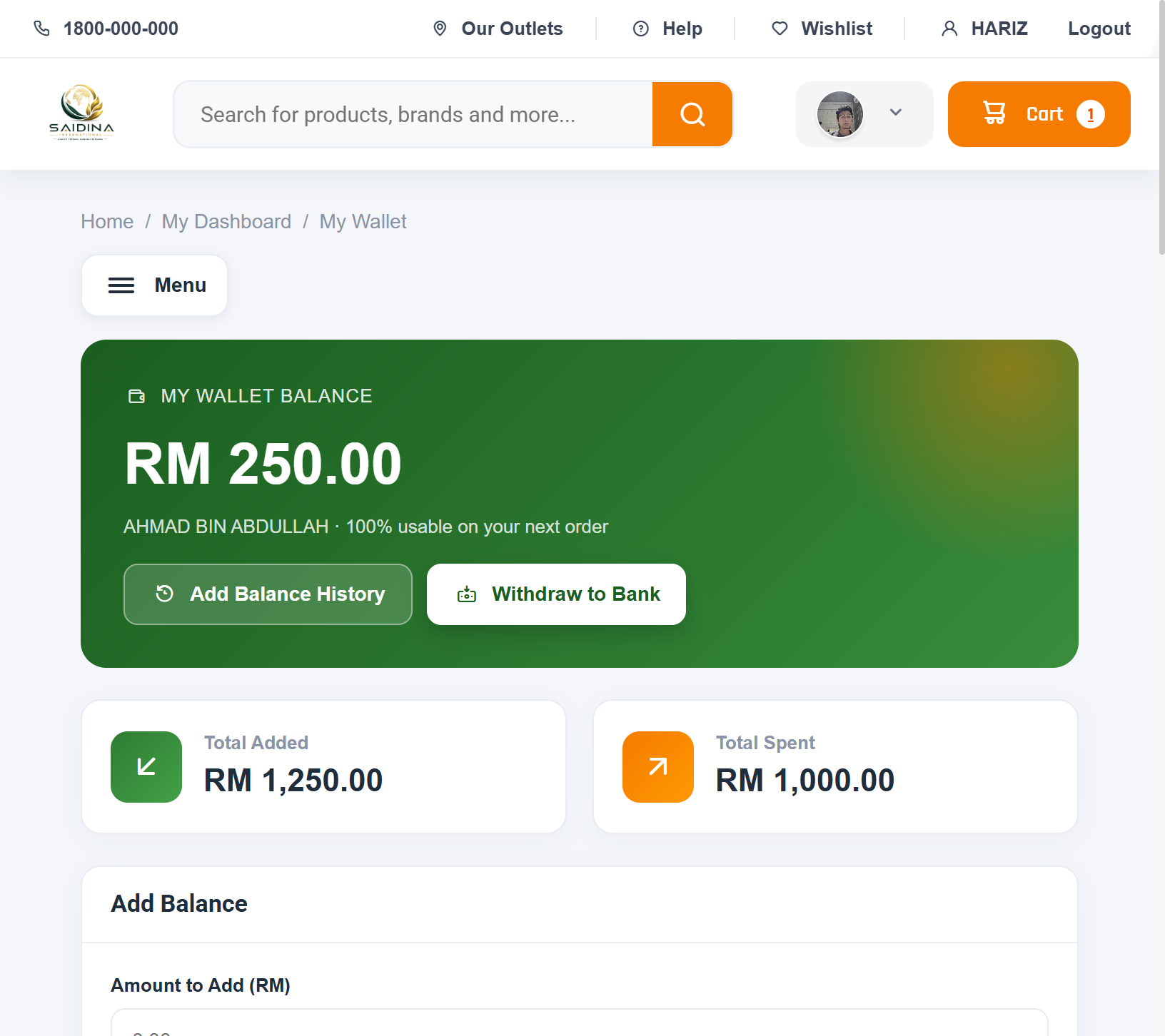 My Wallet balance overview