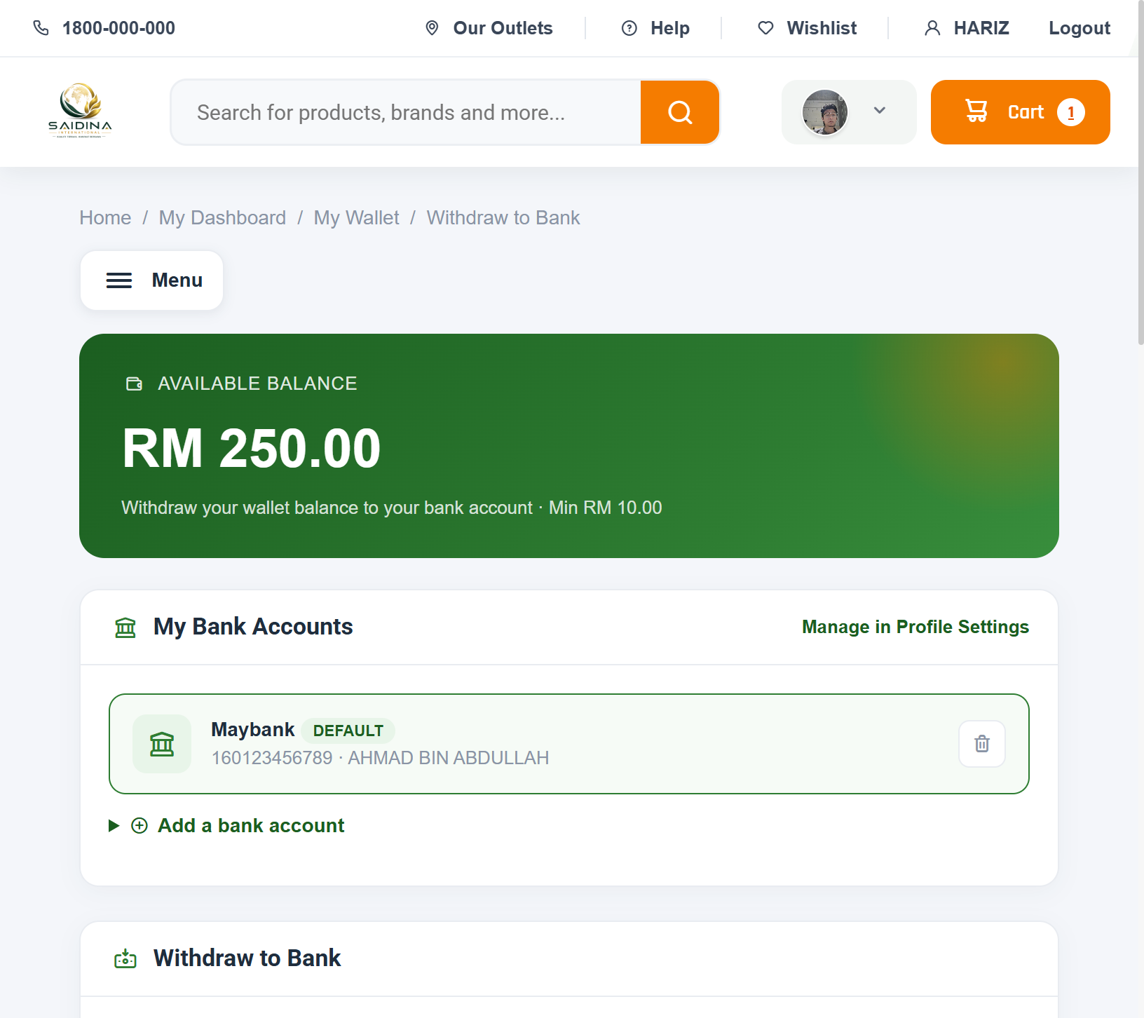 Withdraw page overview