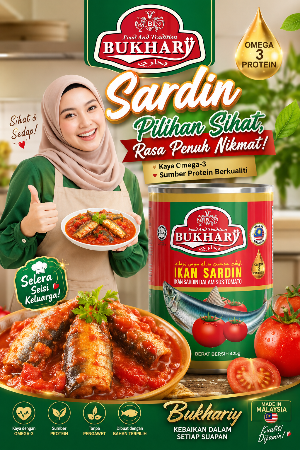 Carton Sardin Dalam Tomato Sos (Pedas) - BUKHARY 425g x 24